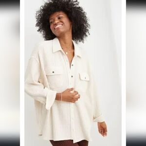 Aerie Lumberjane Oversized Waffle Shirt Jacket in Heather Frost